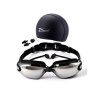 Waterproof Swimming Glasses Electroplated Swimming Goggles with Swimming Cap Set