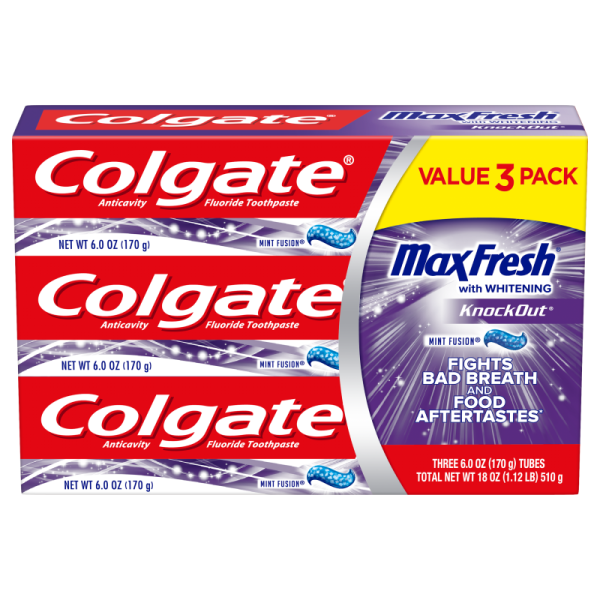 Colgate MaxFresh KnockOut Toothpaste Mint Fusion – 6.0 Ounce (3 Pack)