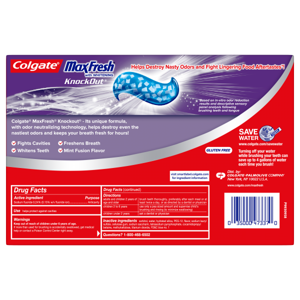 Colgate MaxFresh KnockOut Toothpaste Mint Fusion – 6.0 Ounce (3 Pack)